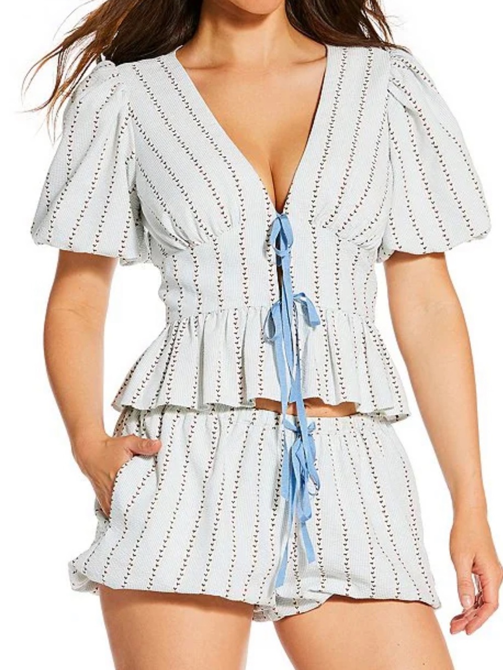 NEW Gianni Bini x Cyd Morris Abigail top peplum puff sleeve - Picture 2 of 4